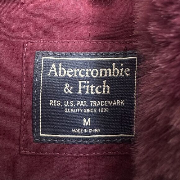 Abercrombie & Fitch Coat Womens Medium Faux Fur Shearling Teddy Burgundy Wine - Picture 10 of 11